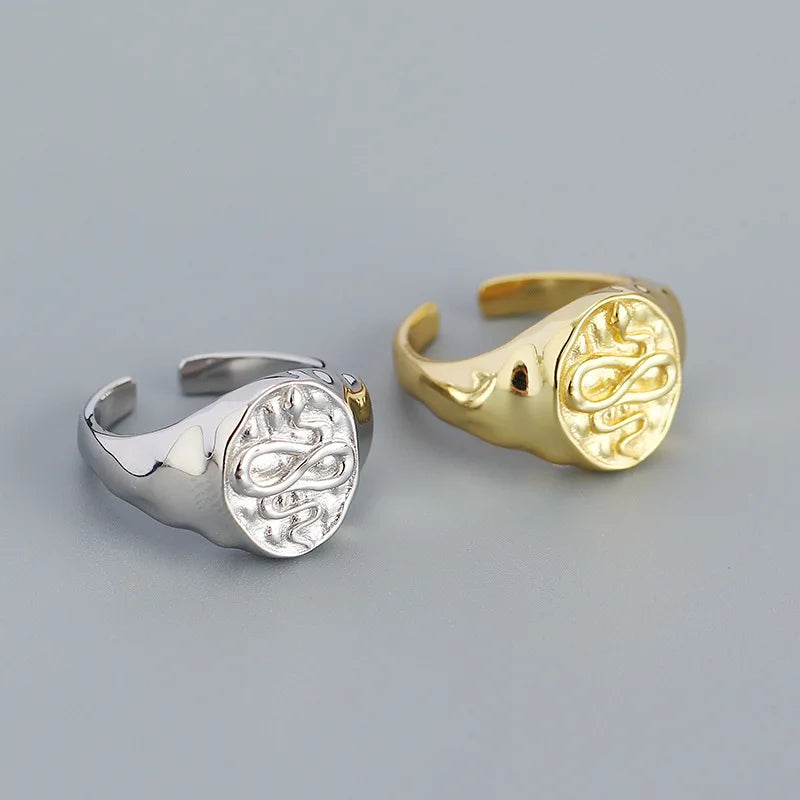 Chunky Big Geometric Snake Rings Open Adjustable Gold Plated Sterling Silver 925 Trendy Women's Jewelry