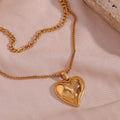 Double Layer Heart Necklace PVD Gold Plated Stainless Steel Necklace for Women Water Proof Jewellery