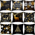 Christmas Black Gold Cushion Cover Natal Navidad Gift Merry Christmas Throw Pillow Cover Party Decorations