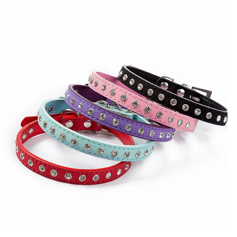 Five Colors Optional Adjustable Rhinestone Twinkling Pet Collars Leather Bling Small Puppy Perros Cat Collar