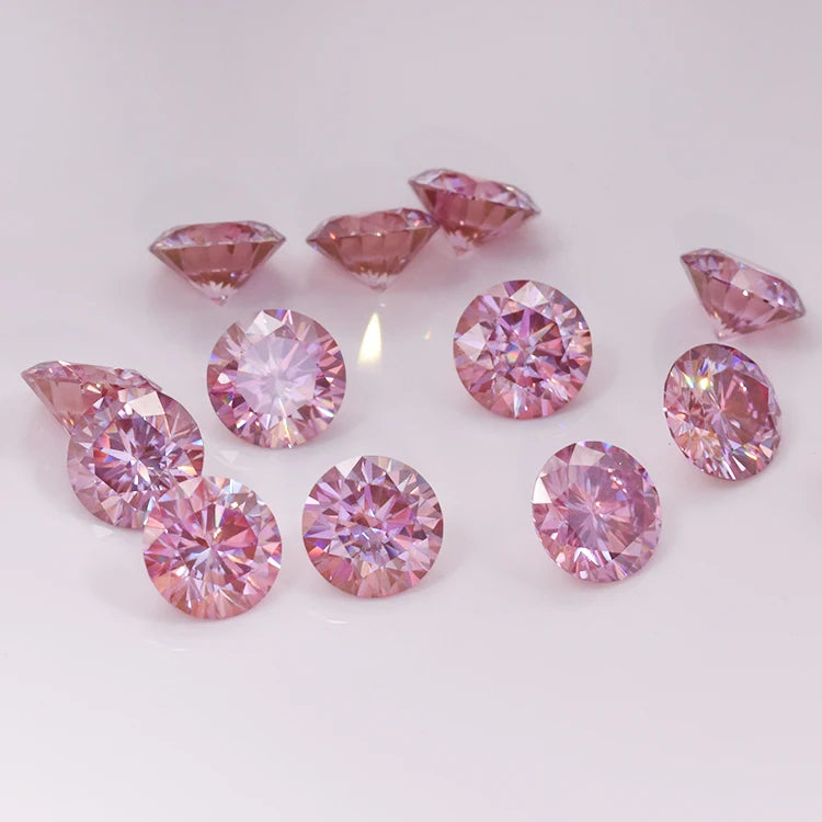 Loose 1ct 2ct 3ct Jewelry Moissanite Diamond Gems Stone Round Coated Color pink Moissanite