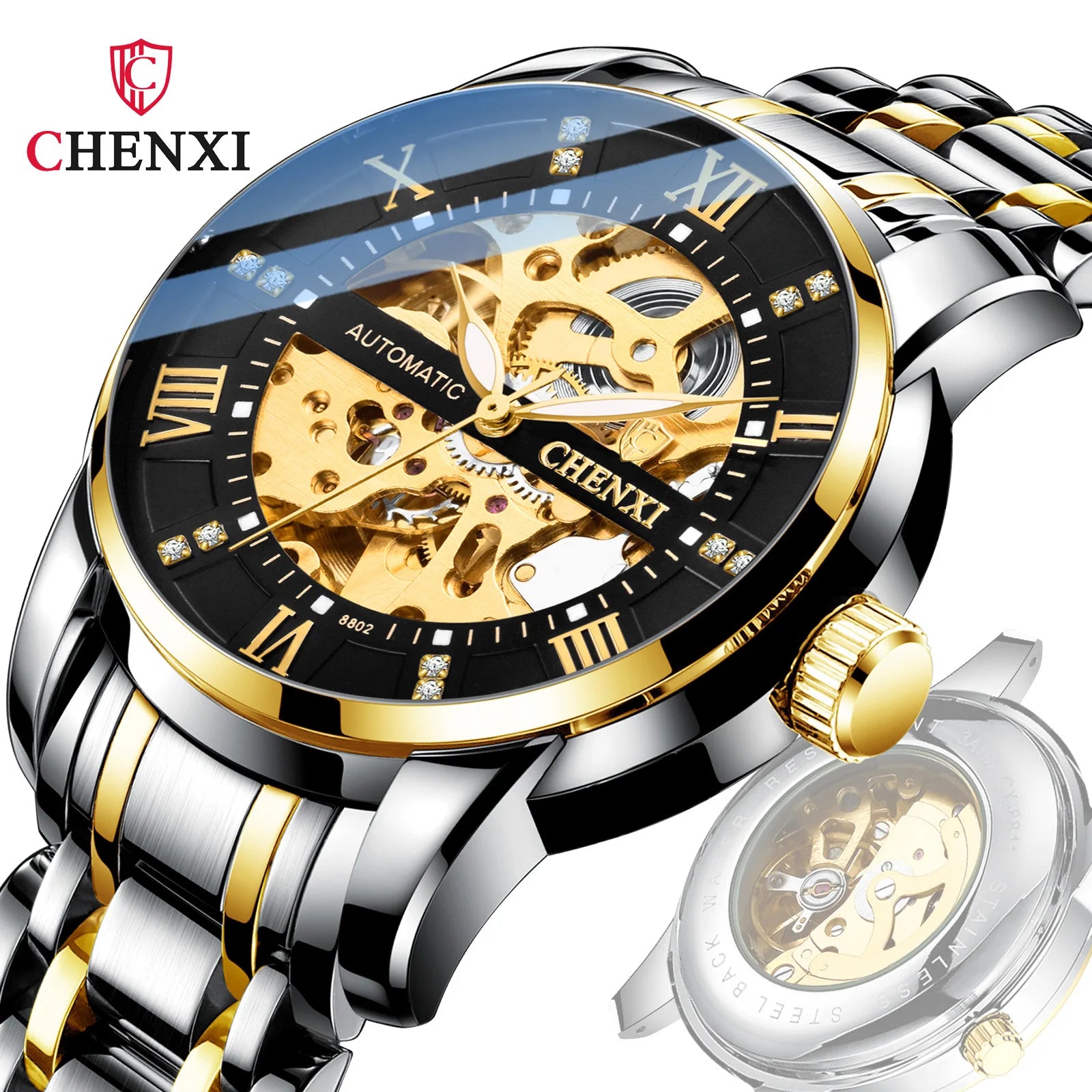 CHENXI 8802 Men Automatic Watch Waterproof Top New Luxury Mechanical Tourbillon Clock Business Wristwatch Relogio Masculino
