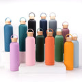 1L Large Capacity Insulated Water Bottle with Bamboo Lid American Style Portable Handle Outdoor Sports Flask