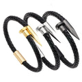 New Fashion Simple Customizable European and American Stainless Steel Woven Men Real Leather Bracelet  Jewelry Gift