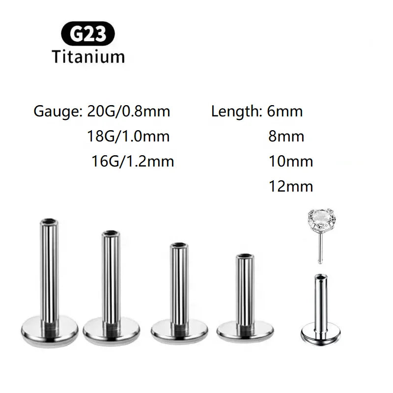 G23 Astm F136 Implant-grade 18g Labret 1mm Stud Titanium Labret Threadless bar Posts Body Piercing Jewelry Wholesale De Titanio