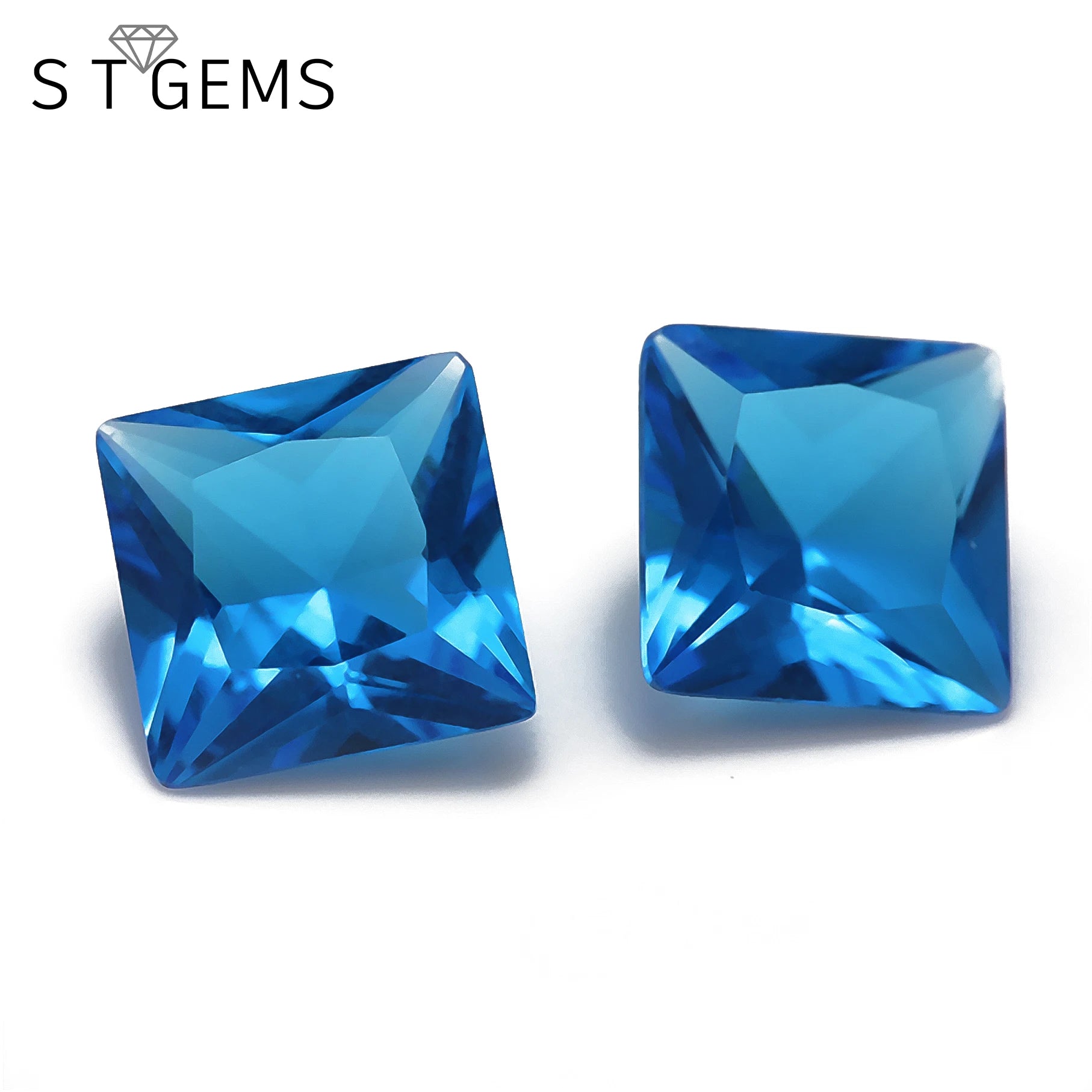 Hot Sale Loose Gemstone Deep Sea Blue Square Brilliant Cut Crystal Glass Stones Jewelry