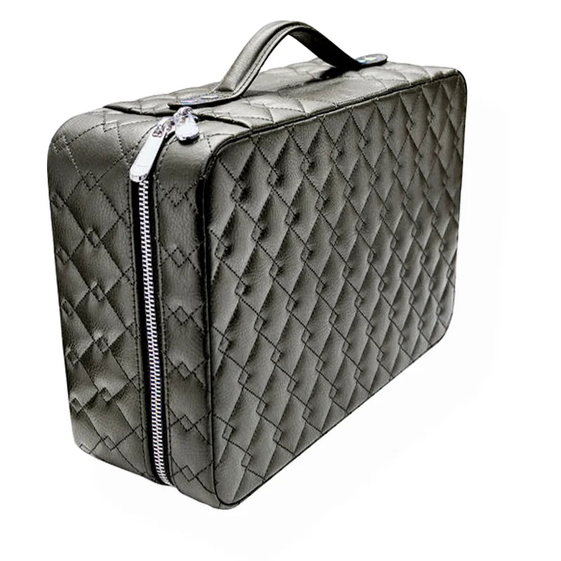 Genuine Leather Necklace Earring Jewelry Travel Case Carry Handle Zipper Ice Jewellery Box
