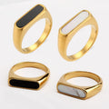 18k Gold Black Enamel Collection Signet Ring 316L Stainless Steel Rings Simple Enamel White Shell Finger Rings for Women