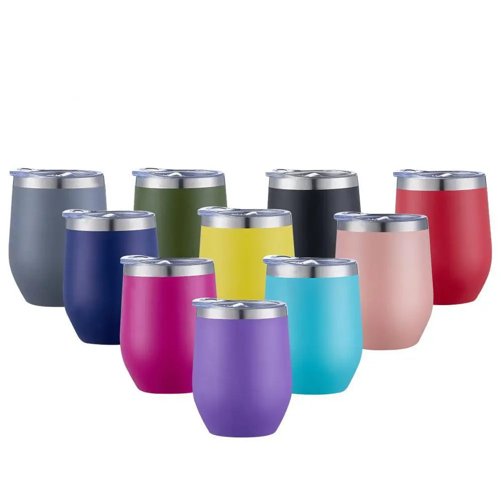 Wholesale Custom Logo 12oz Wine Glass Tumbler Stainless Steel Insulated BPA Free Double Wall Powder Coating Coffee Cup for Gift