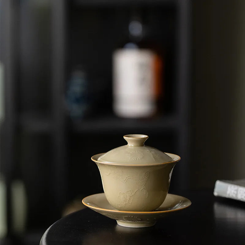 Jingdezhen Ding Ware Yellow Sancai Gaiwan Tea Cup Non-scald Tea Bowl Single Kung Fu Tea Maker