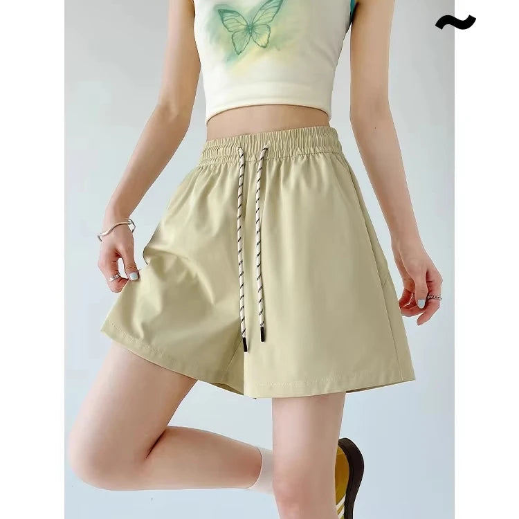 Women's High-waisted Baggy Slimming Wide-leg Pants Solid Color Casual Shorts