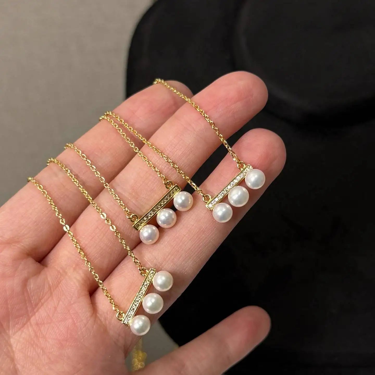 Micro Inlaid Zircon Pendant Necklace 3 Pieces 6-7mm AAAA Grade Natural High-quality Freshwater Bread Pearl White Luxury