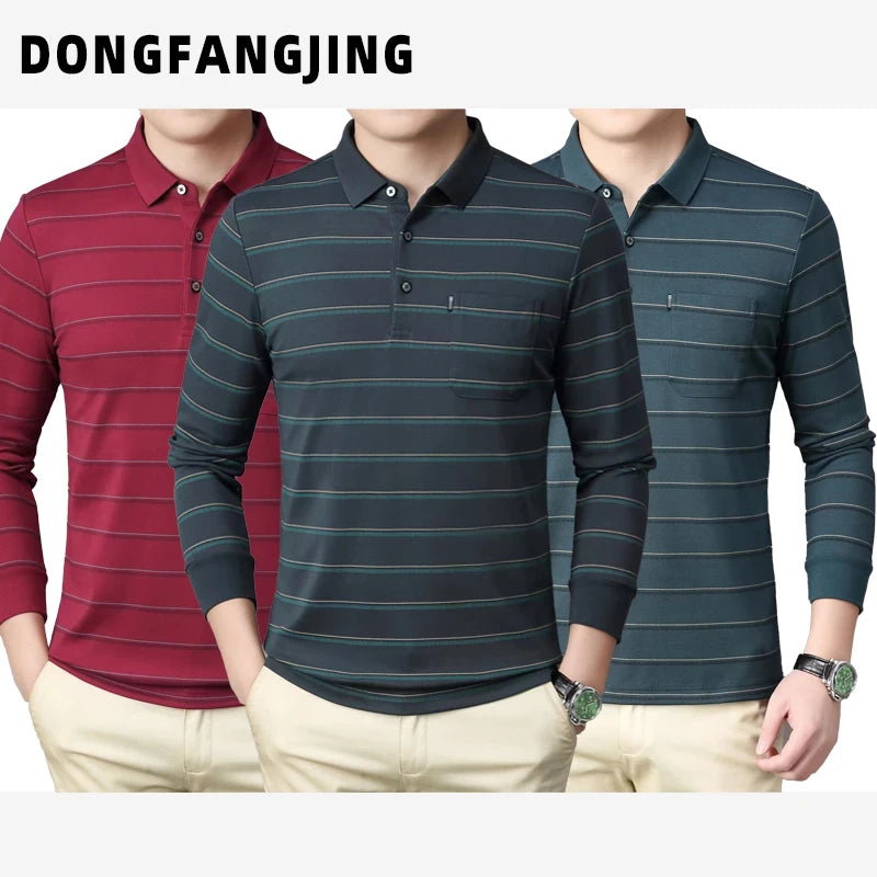 Men's Custom Logo High Knitted Golf  T-Shirt Solid Embroidered Button Decoration Long Sleeve Striped XL Size Embossed Short