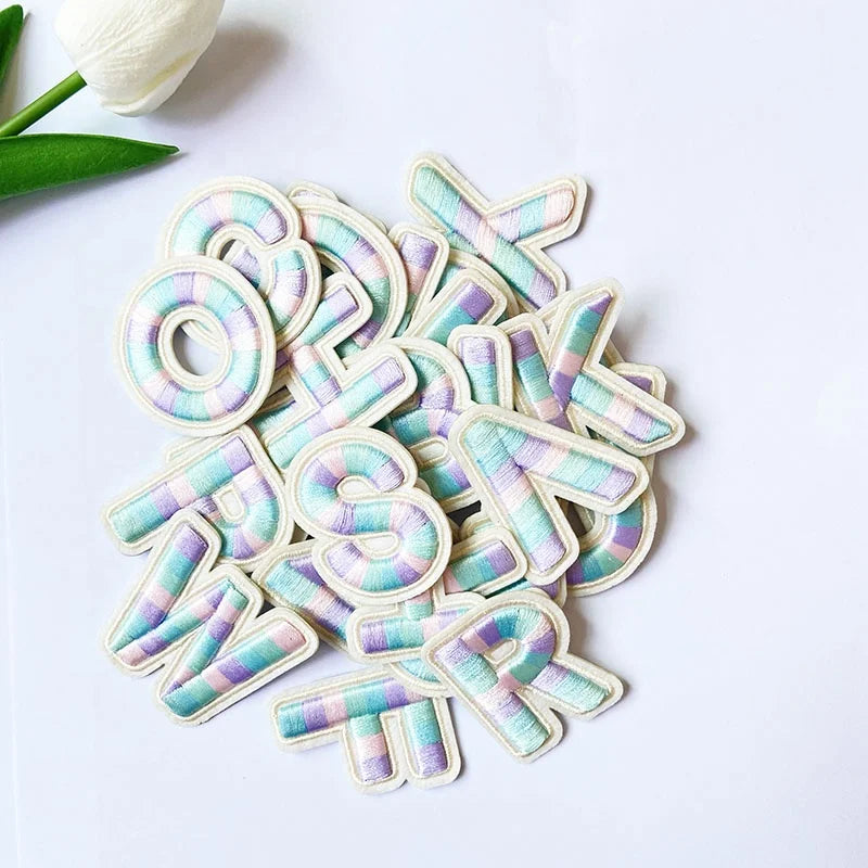 Trendy Garment Patches Top Quality 3 M Glue Stick on Backing 3D Puffy Rainbow Color Embroidery Alphabet English Letter Patches