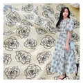 OEM China Manufacturer Custom Organza Fabric Khaki Flocked Rose Flower Pattern Organza Fabric 5 Yards
