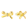 YILUN Gold Plated Sterling Silver Bow Stud Earrings 925 Jewelry Cubic Zirconia Bowknot Stud Earrings for Women
