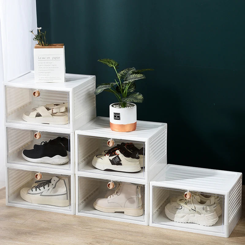 Haogle Custom Side Open Drop Door Sneakers Shoe Box Clear Foldable Plastic Shoe Storage Box