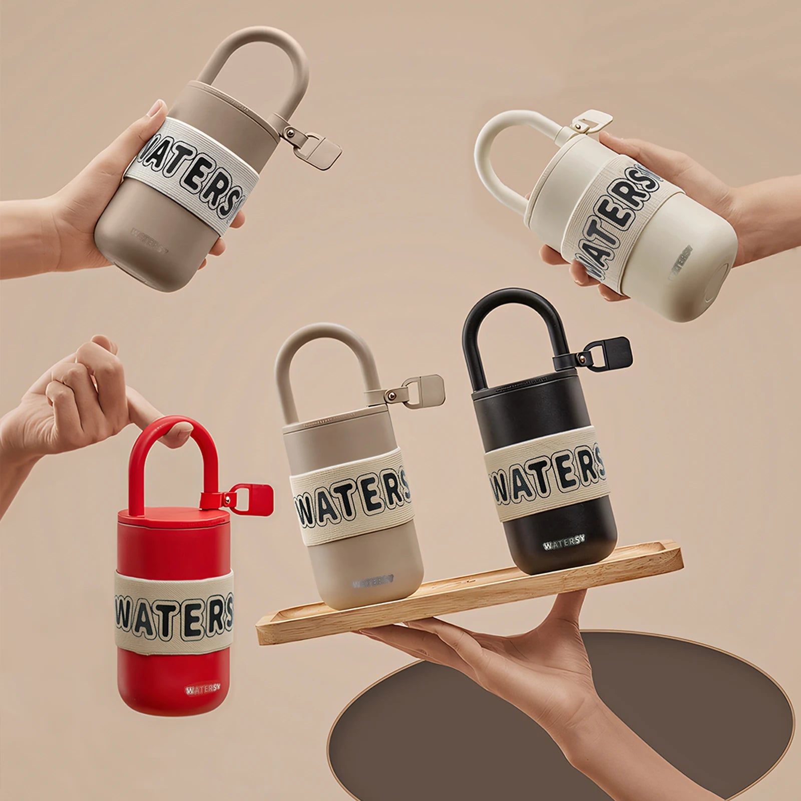 Watersy Stainless Steel Portable Water Bottle 300ml 430ml Insulated Vacuum Outdoor Travel Office Coffee Lock Cup with Cup Bag