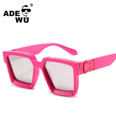 Trendy Bright Colorful Lens Sunglasses Women Square Width Frame Shades Steampunk Sun Glasses Men Driving UV400 Summer XH86229