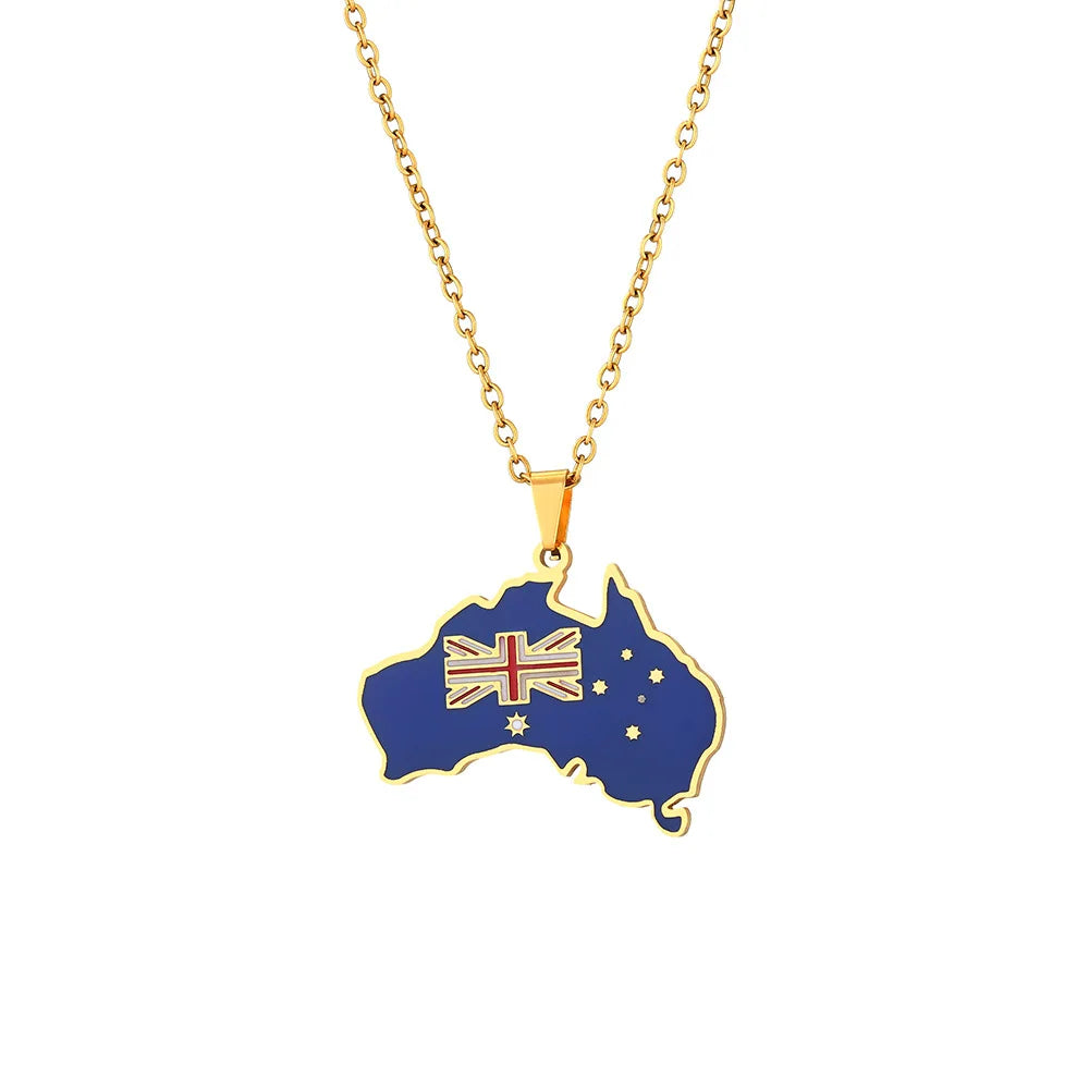 Ethnic Jewelry Enamel Titanium Steel Australia Country Map Necklace