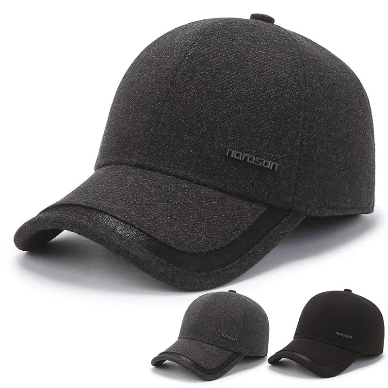 Autumn Winter Warm Ear Protective Baseball Hat Fashion Thick Velvet Sports Cap Earflaps for Middle Aged Elderly Men Outdoor