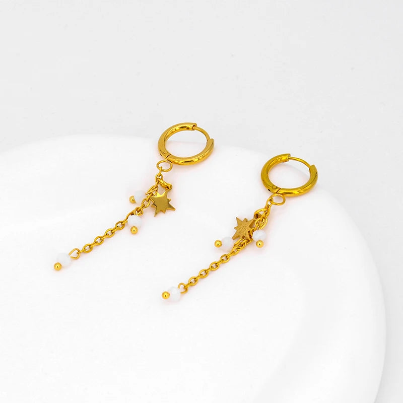 Korean Version of the Personality Creative Irregular Star Gravel Crystal Star Dangle Stainless Steel Stud Earrings for Women