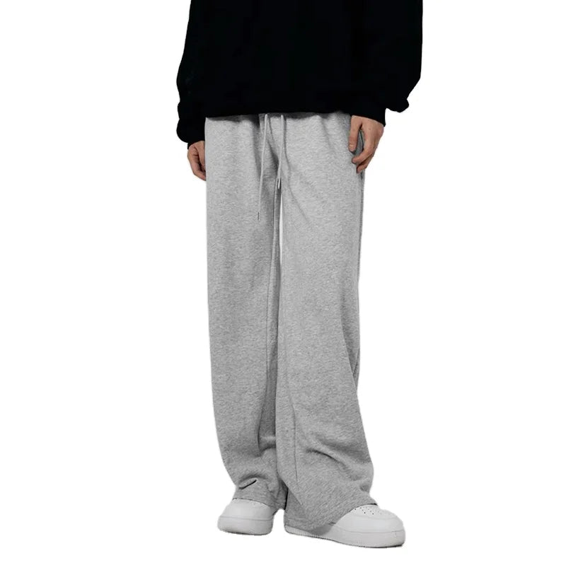 Custom Loose Trousers Blank Wide Leg Sweat Pants 100% Cotton French Terry Double Waist Straight Trackpants Flared Sweatpants Men