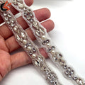 Shiny clear Glass Crystals and Pearls Iron on Rhinestone Applique Trimming for Wedding Dress Decoration