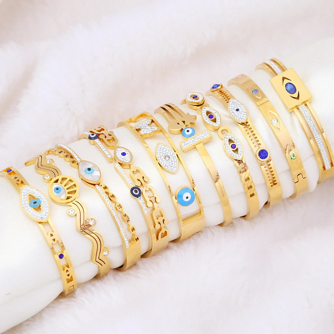 Nabest Stainless Steel Turkish Evil Eyes Butterfly Charm Bangle Bracelet Jewelry Women Pave Cz Zircon Shell Bangles