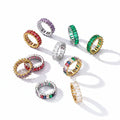 High Quality Luxury Colored Rainbow CZ Zircon Crystal Ring Stainless Steel Cubic Zirconia Rainbow Shiny 18K Plated Zircon Ring