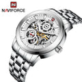 NAVIFORCE 1002 SW Stainless Steel Waterproof Watch Men Mechanical Watches Gold Bracelet Transparent Mechanical Sport Male Wrist