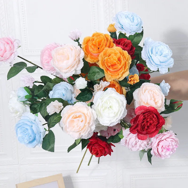 Hot Sale Home Wedding Decor Manufacturer European 3 Head Single Stem Peonies Decorative Peony Artificial Flowers