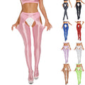 King Mcgreen Star Women Sexy Leggings Hollow Glossy Sheer Stretchy Open Crotch Skinny Dance Pants Open-End Temptation Uniform