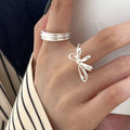 Statement Ribbon Ring in 925 Sterling Silver Adjustable Ladies Ring Ribbon Bow Ring Perfect Gift for Her