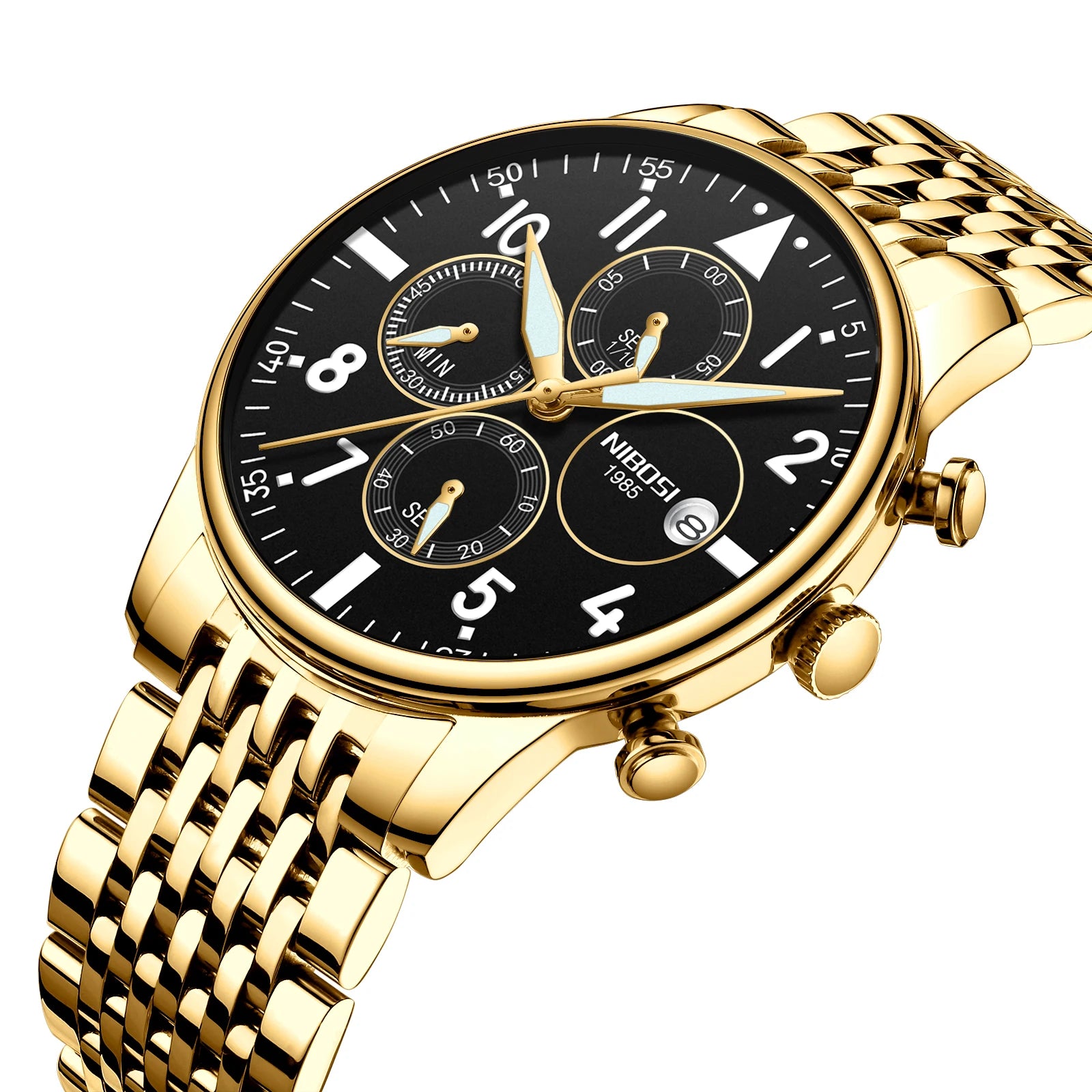 NIBOSI 2368 Men Stainless Steel Watch Luxury Calendar Quartz Wrist Watches Business Casual Watch for Man Clock Relogio Masculino