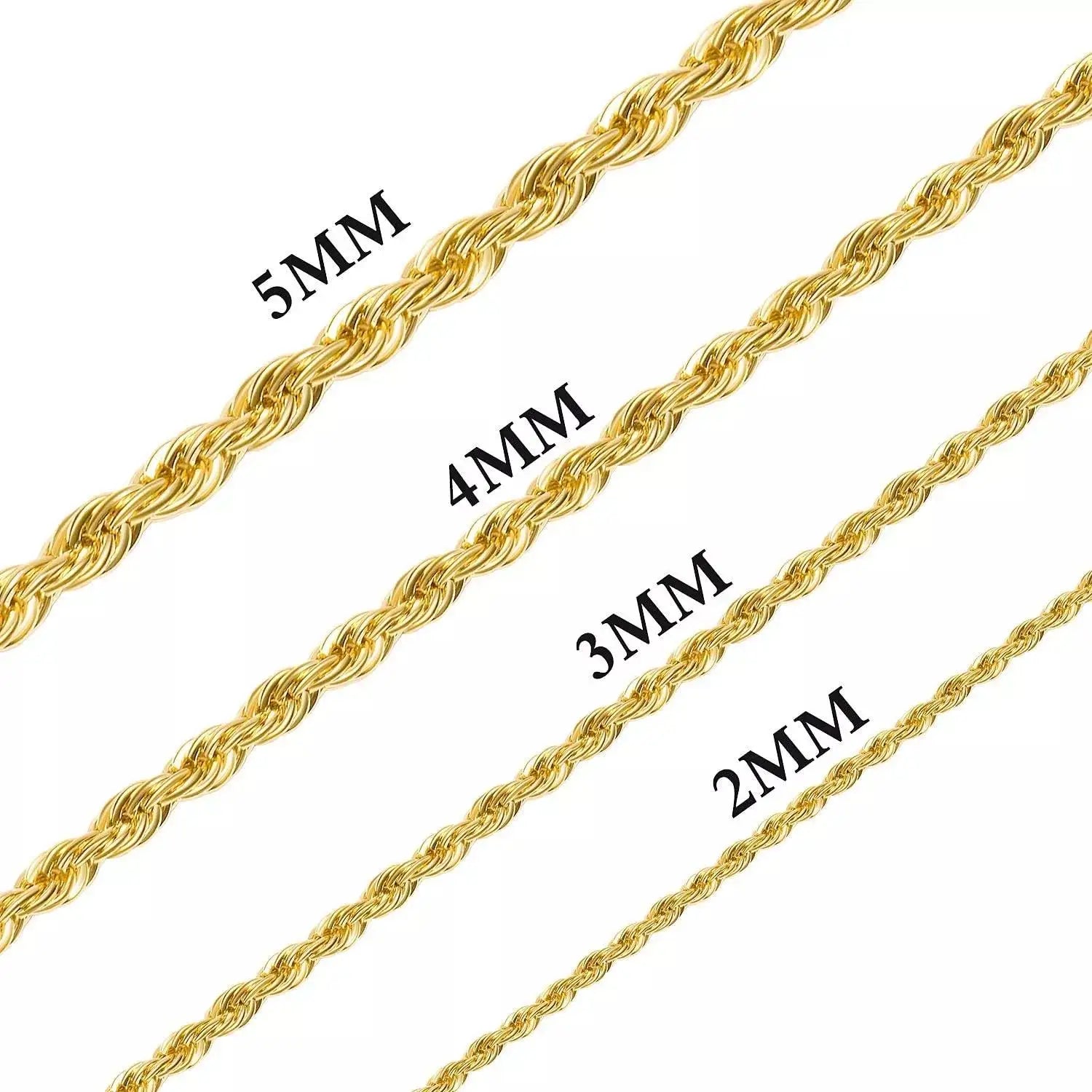 Wholesale Custom 2mm 3mm 4mm 5mm Stainless Steel Plated 18k Gold Choker Thicker Rope Chain Necklace Twisted Rope Gold Chain