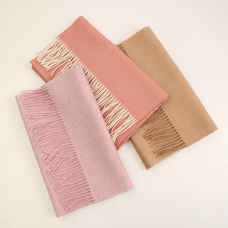 Wool Women's Autumn Winter Warm Two-sided Solid Color Scarf Shawl 2024 New European American Style Soft Smooth Feeling