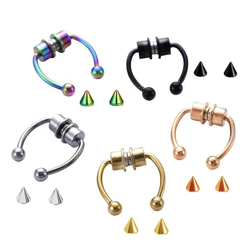 316L Surgical Steel Fake Nose Stud Piercing Jewelry Horseshoes Magne Septum Ring Magnetic Piercing Nose Hoop Rings