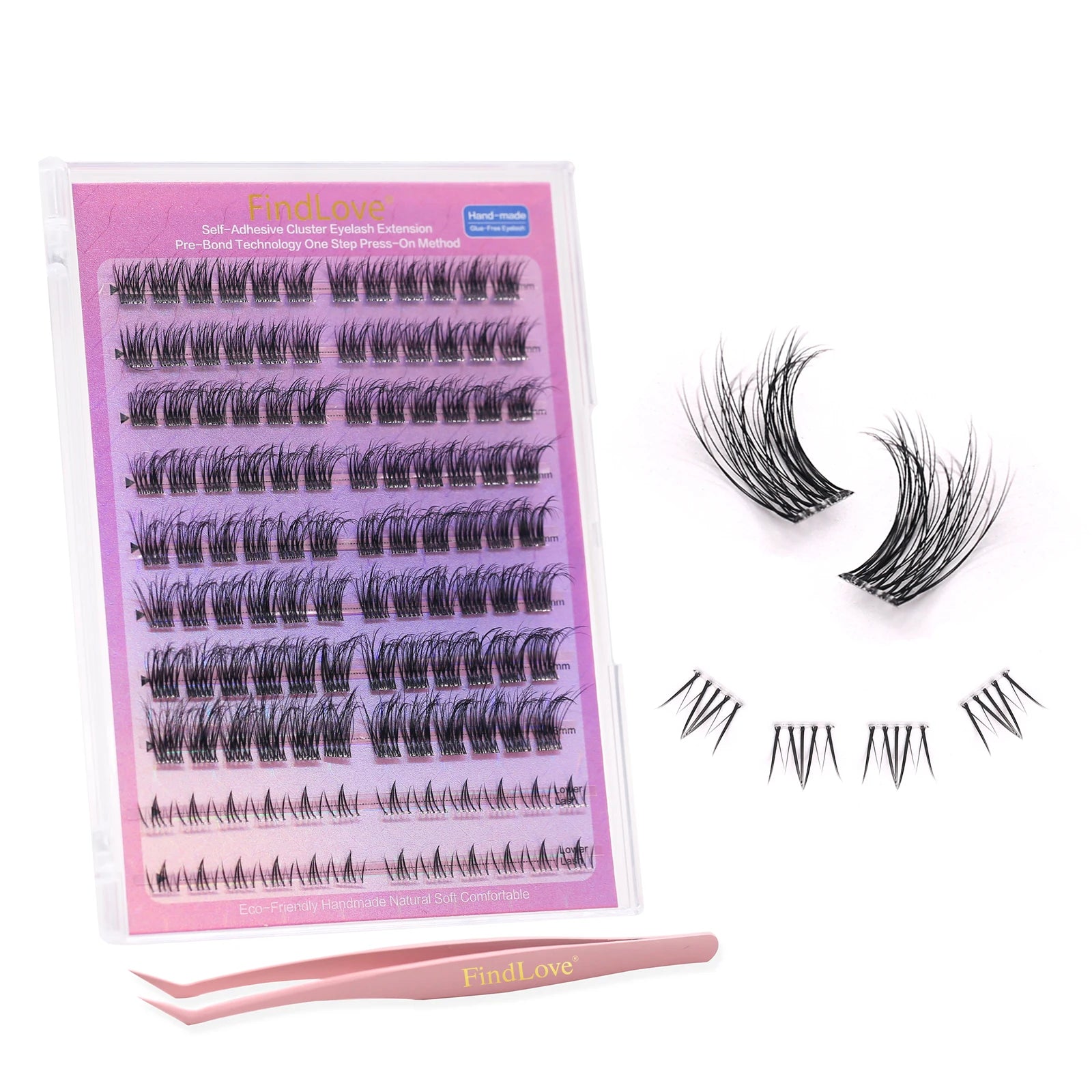 Self-Adhesive Bottom Lashes Kits Glue-Free Press Cluster Lashes with BC Curl Pre-Glued No Glue Bottom Lashes