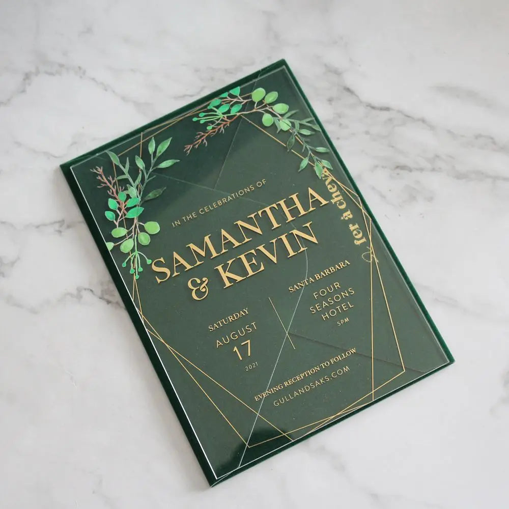Personalized Design Clear Acrylic Invitation 5*7 Inches Wedding Invites  with Velvet Envelope
