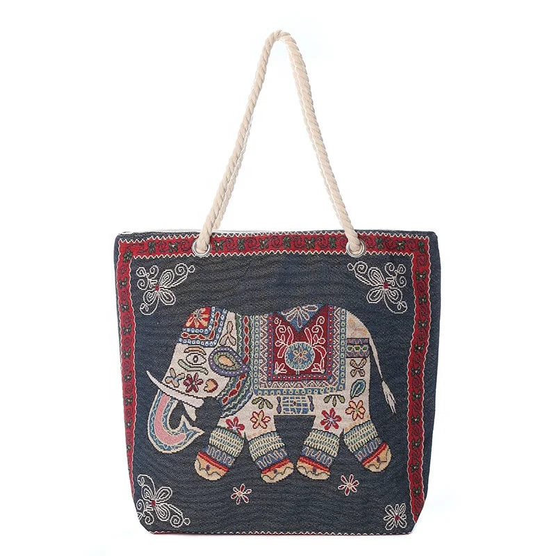 Wholesale Thai Style Gold Silk Shoulder Handbag Double-Sided Embroidered Outdoor Storage Tote Bag Inner Pocket Zipper Closure