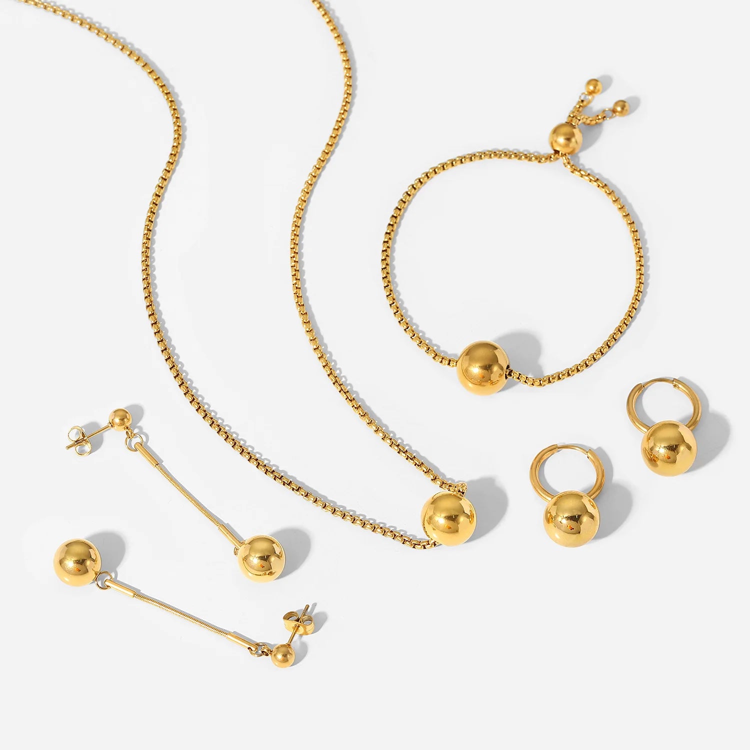 Drop Shipping Ins Ball Pendant Ring Earrings Necklace Stainless Steel Gold Plated Jewelry Accessories Set for Women