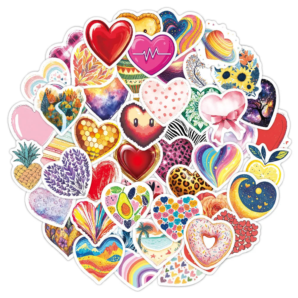 50 Pcs Beautiful Love Graffiti PVC Self Adhesive Stickers for Laptop Phone Case Suitcase Skateboard Guitar Table and Books