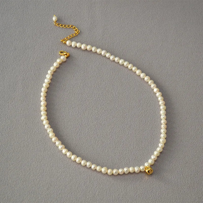 French Natural Pearls Jewelry Luxury Wish Genuine 6mm Pearl Necklace With 18K Gold Bead Charm