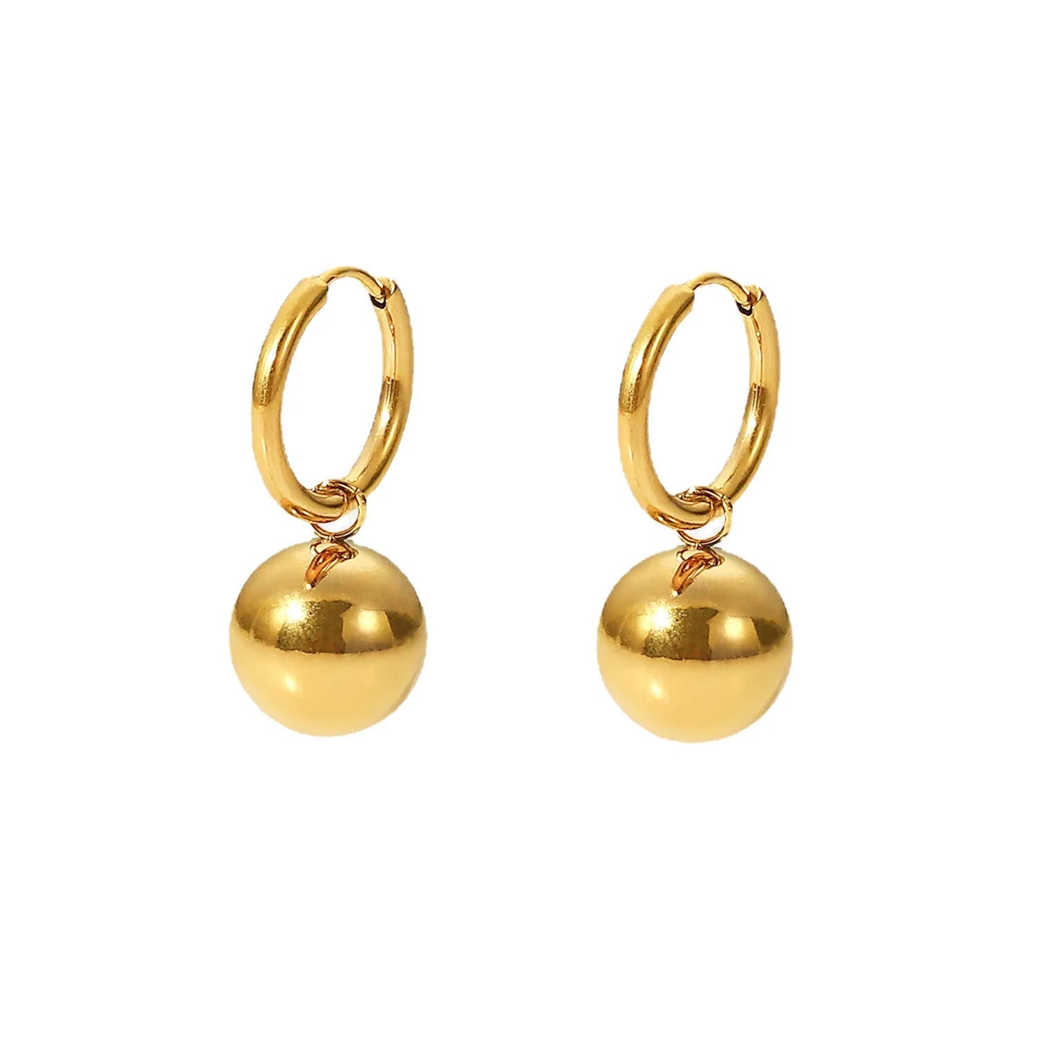 Women's Trendy 18K Gold Stainless Steel Bezel Set Dangle Earrings with Titanium Ball Pendant Elegant Charm for Gift