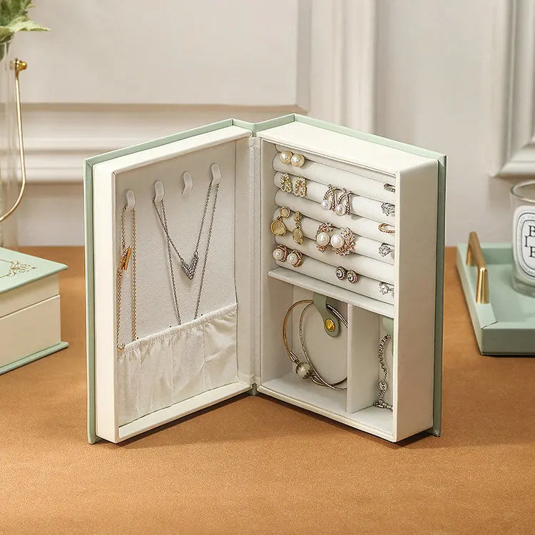Antique Luxury Green PU Leather Jewelry Box Organizer Custom Print Logo Fashionable Gift Storage Case Pouch Packaging Girls