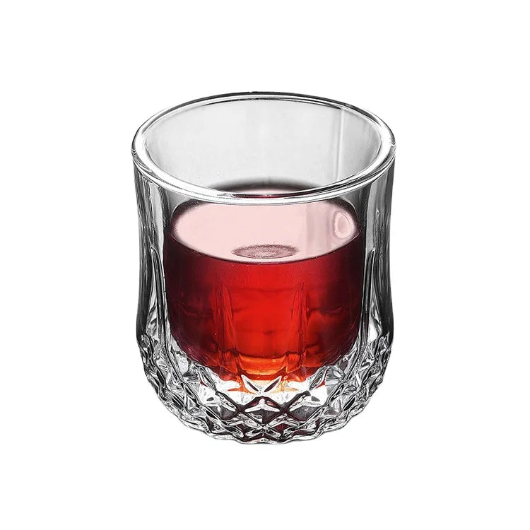 Diamond Bottom Shape Double Wall Borosilicate Glass Handmade BPA-Free Reusable Shot Glass Whiskey Cup Tumbler 150ml Business