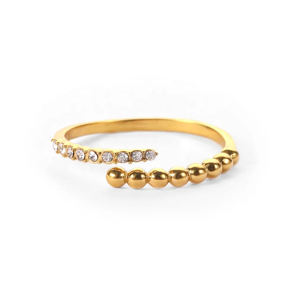 Dainty 18K Gold Plated Beads Layered Zircon Inlaid Stainless Steel Rings Minimalist Jewelry MegaBDM