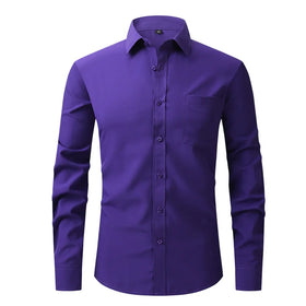 American Size Four-Sided Elastic Anti-Wrinkle Dress Shirt for Men Business Casual Professional Style Twill Fabric for Autumn