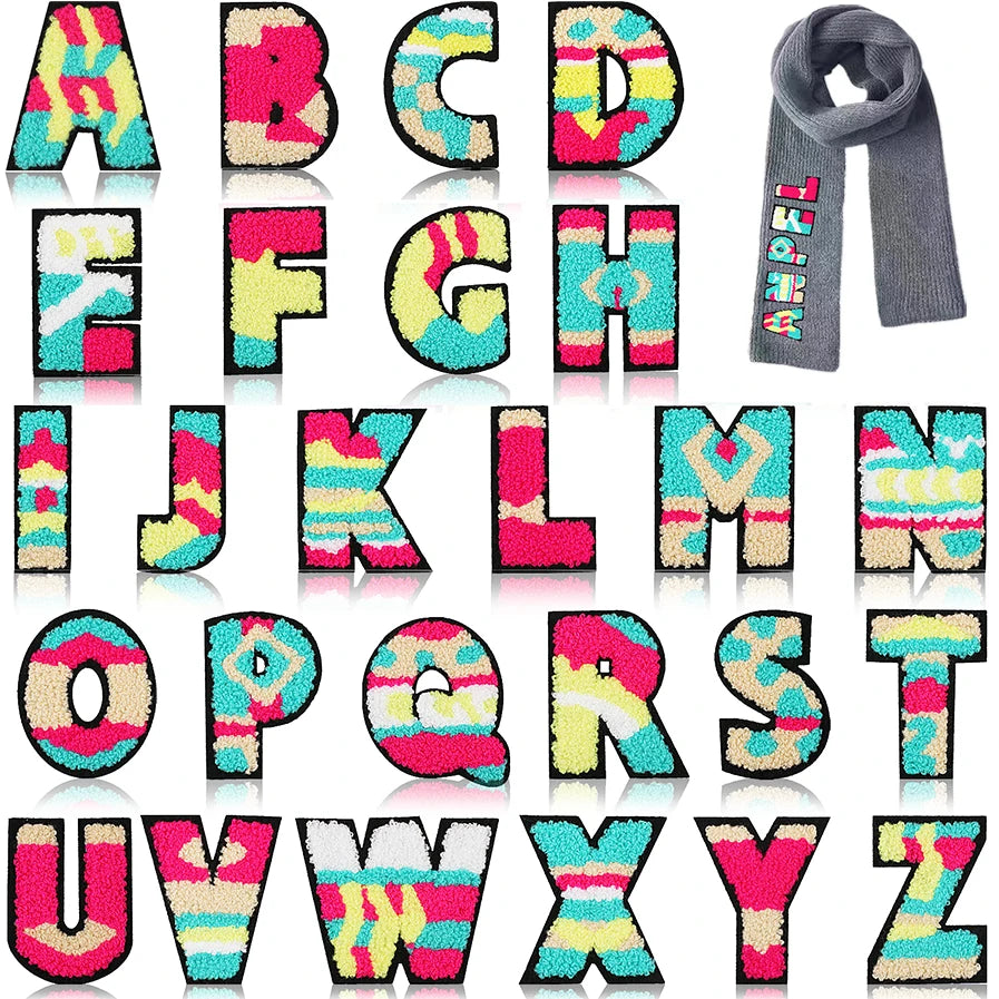 Custom Chenile Alphabet Patch for Clothing Bag Colorful Iron on Embroidery Chenille Letter Patches
